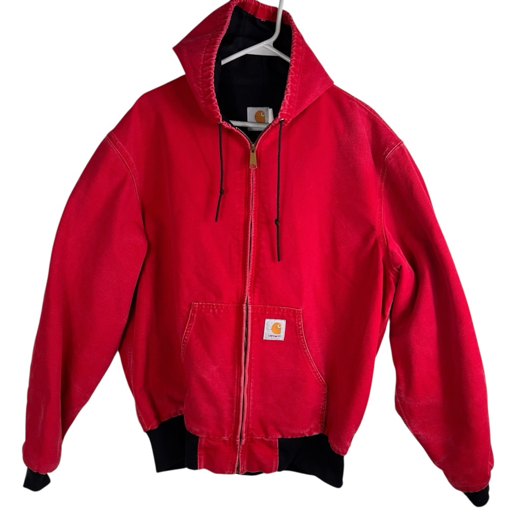 Vintage Carhartt Star Tag Red Hooded Jacket Jr110 Size Xl Tall Thermal Lined Usa